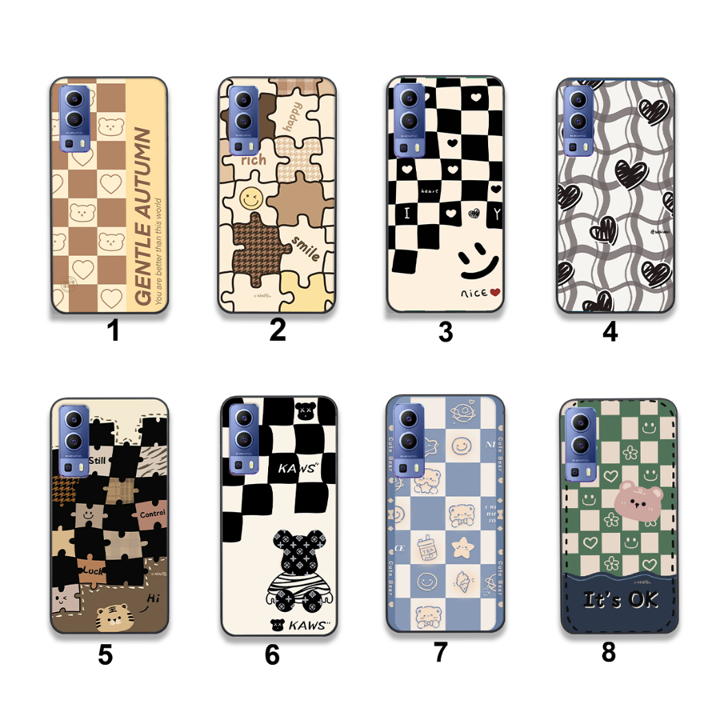 Ốp Vivo Y72 5G / Y51 2020 / Y53S in hình họa tiết kẻ caro mặt cười trái tim đẹp hot trend