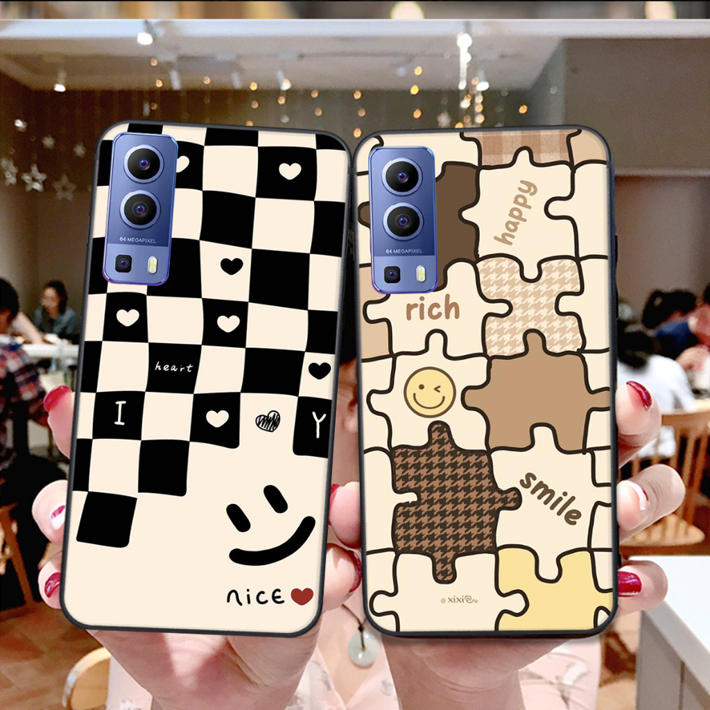 Ốp Vivo Y72 5G / Y51 2020 / Y53S in hình họa tiết kẻ caro mặt cười trái tim đẹp hot trend