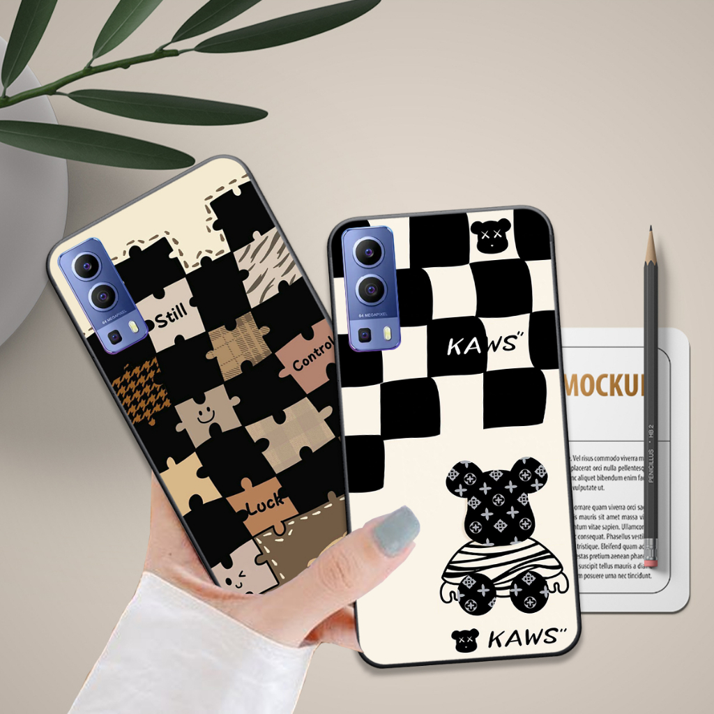 Ốp Vivo Y72 5G / Y51 2020 / Y53S in hình họa tiết kẻ caro mặt cười trái tim đẹp hot trend