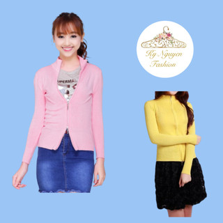 Áo khoác len nữ trơn tay dài 2 đầu dây kéo