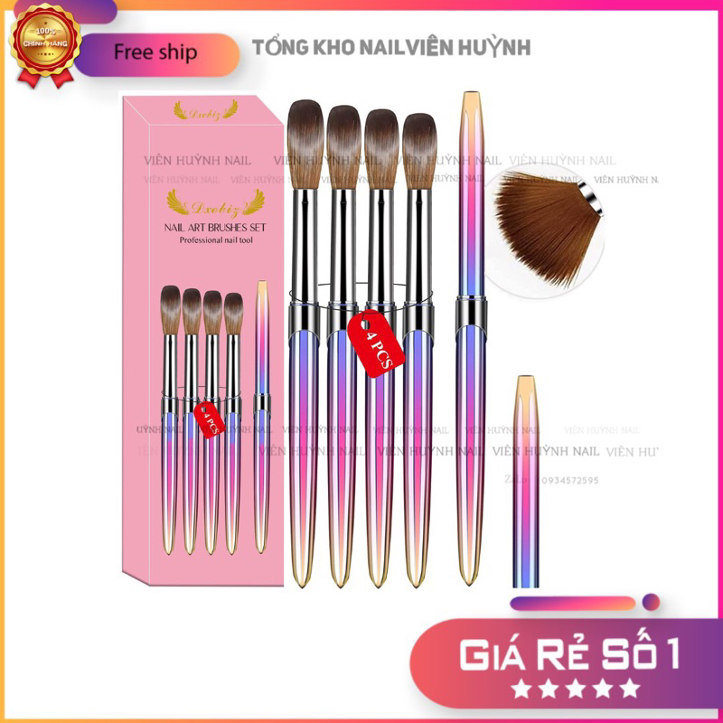 Cọ đắp bột nail - set 4 cây cọ đắp bột ( số 10-12-14-16) sợi lông cọ mềm mượt