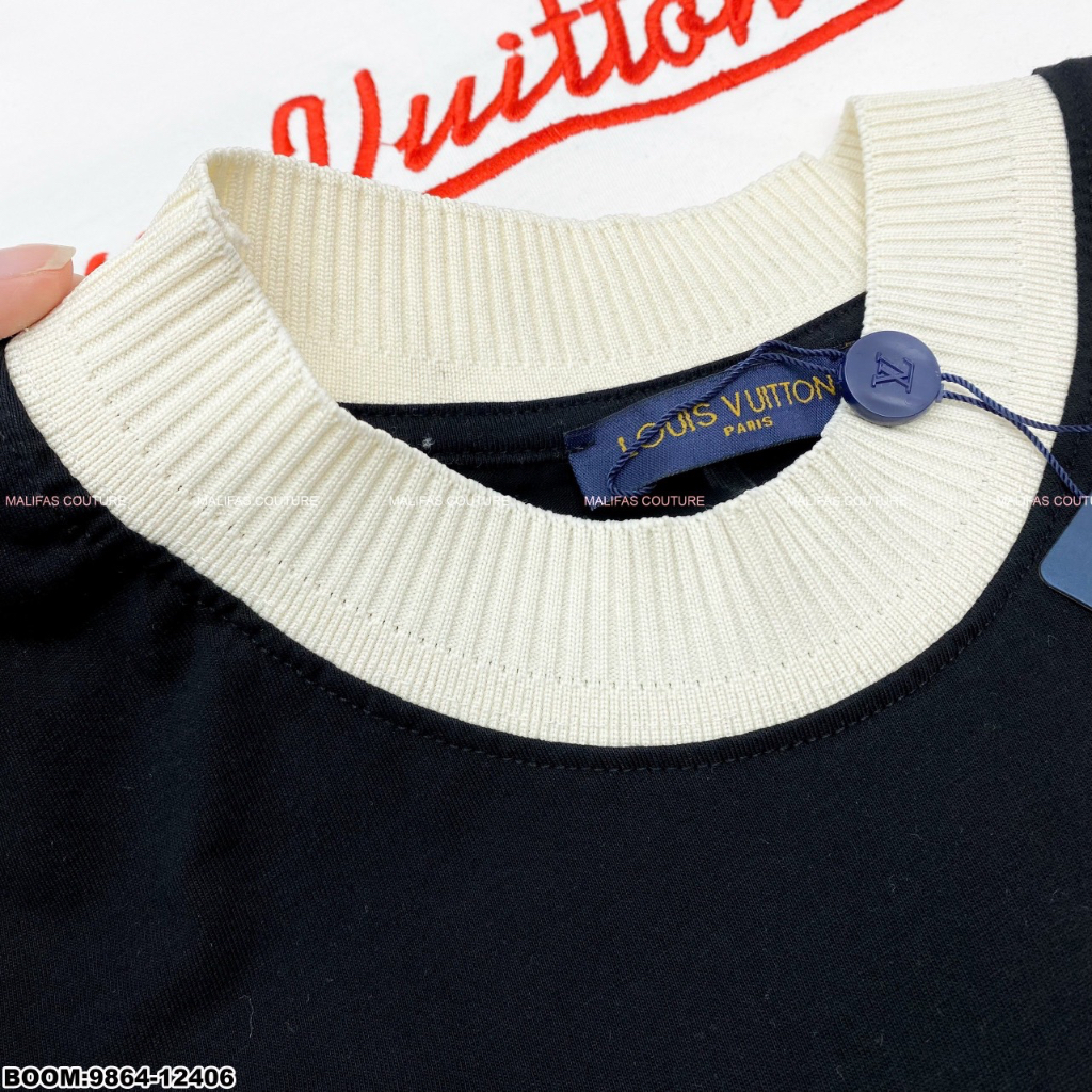 Áo thun LV thêu chữ nổi cao cấp Áo phông Premium cotton 2 chiều thêu chữ mới nhất