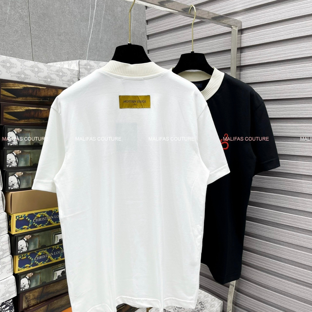 Áo thun LV thêu chữ nổi cao cấp Áo phông Premium cotton 2 chiều thêu chữ mới nhất