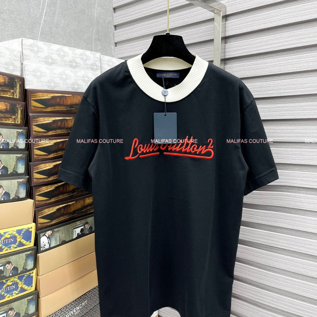 Áo thun LV thêu chữ nổi cao cấp Áo phông Premium cotton 2 chiều thêu chữ mới nhất