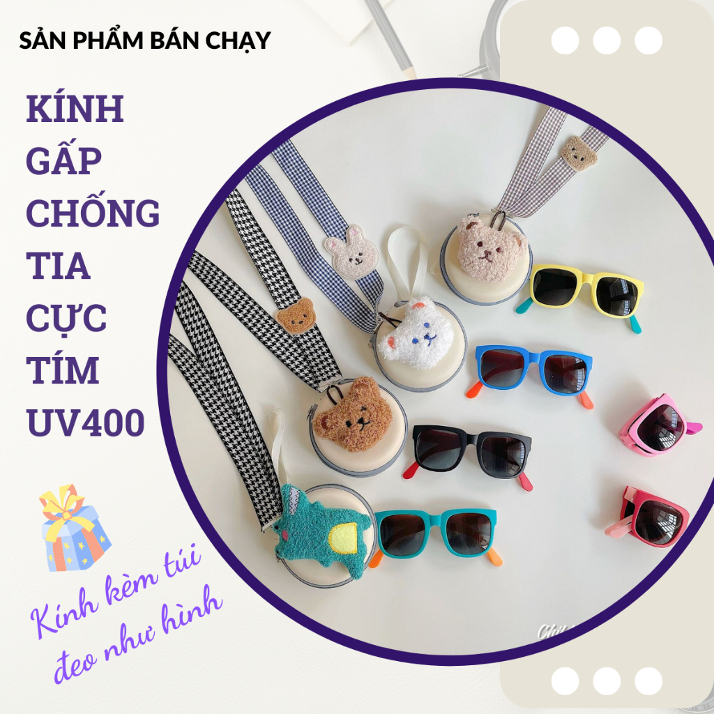 Mắt kính Có Túi đựng như hình cho em bé Style Hàn Quốc - chống UV400 - kính râm cho bé