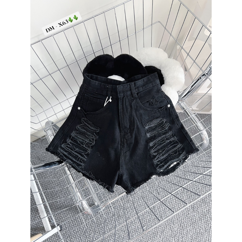 Quần short jean phối rách lung cao hàng đẹp!