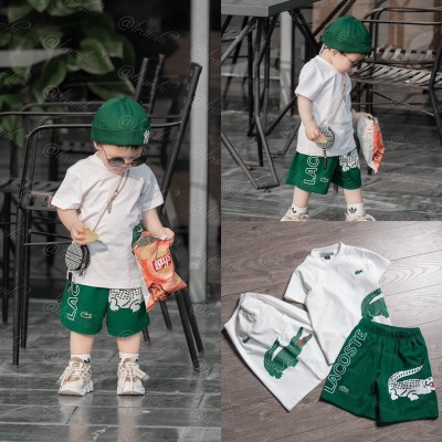 Bộ cá sâu áo trắng quần xanh áo cộc tay chất cotton mềm cho bé trai