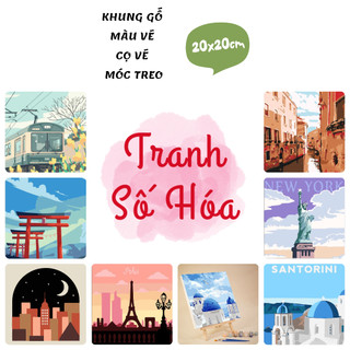 Tranh tô màu theo số phong cảnh thành phố, tranh số hóa phong cảnh thành phố, tranh sơn dầu 20x20