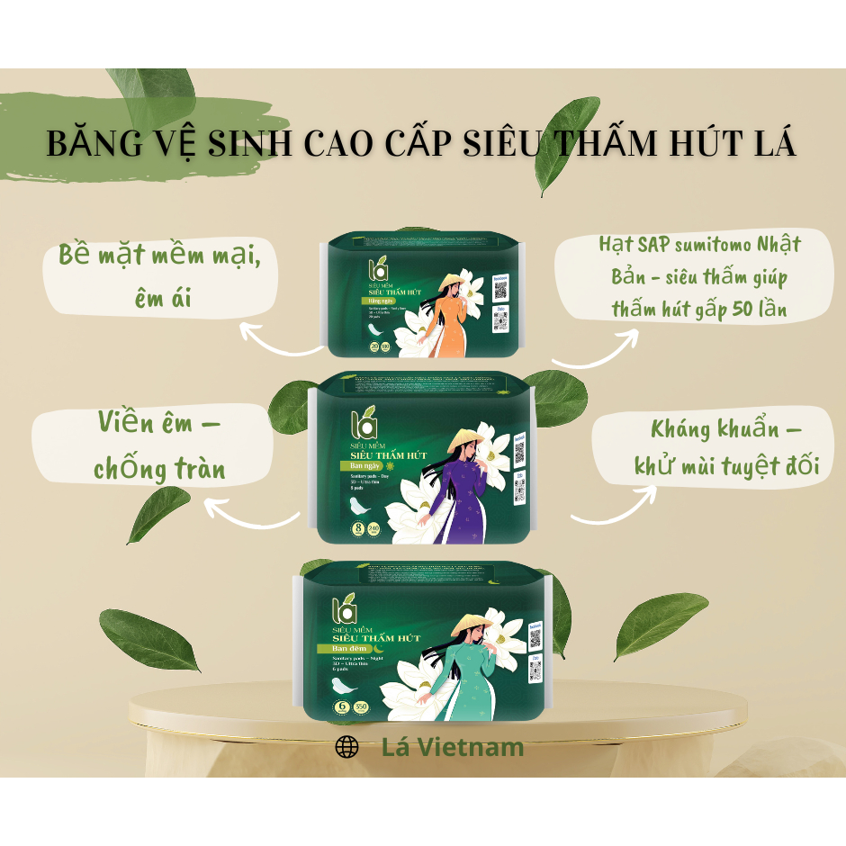 Combo BVS Lá cao cấp Ban ngày 240mm có cánh 8 miếng và BVS Lá cao cấp Hằng ngày 180mm có cánh 20 miếng