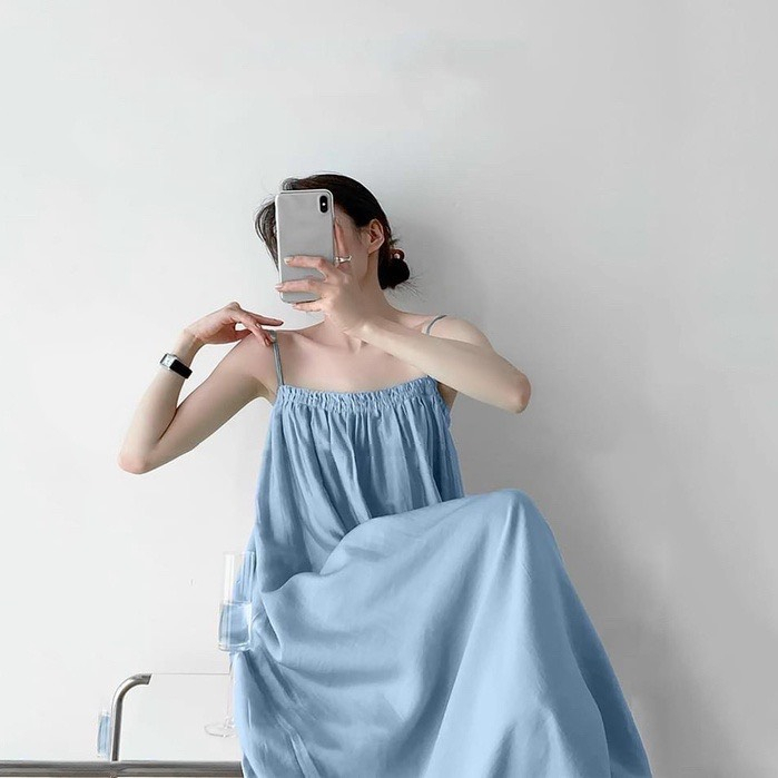 Váy maxi 2 dây đi biên dáng dài,váy xuông nữ phom rộngmặc ở nhà mùa hè SV96 HOASUMO