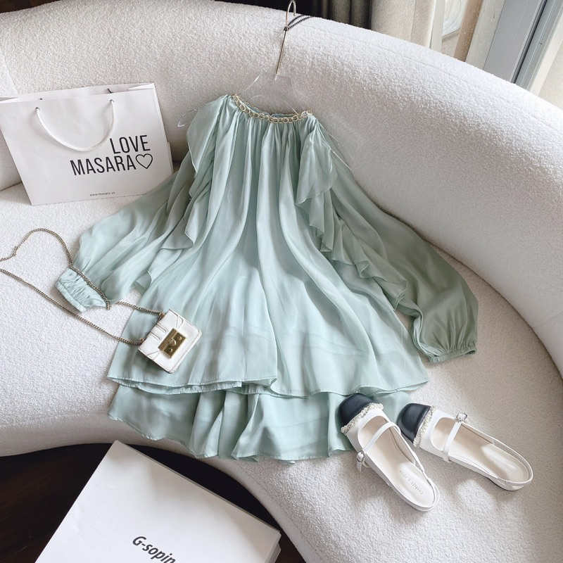 💕SET ÁO XANH KHOÉT VAI KÈM CHÂN VÁY XOÈ KT💕GIMI