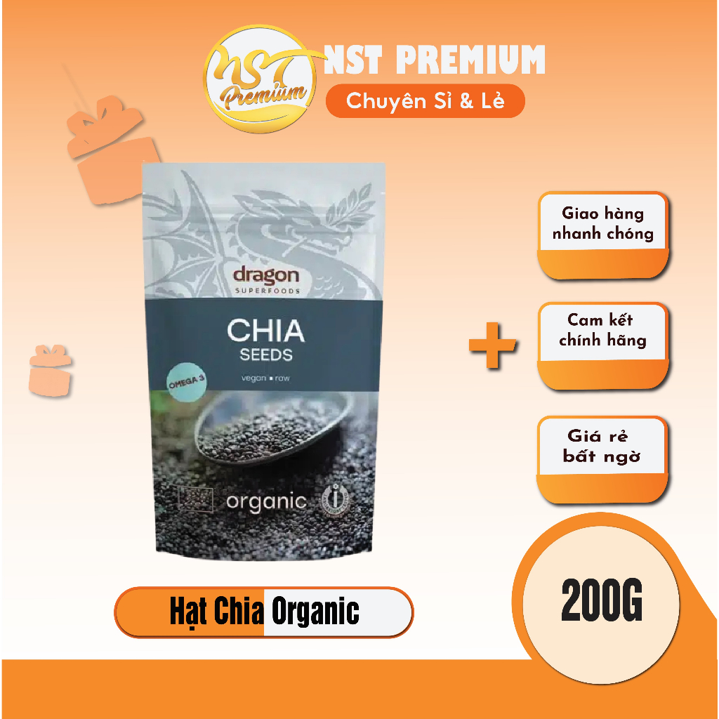 Hạt chia hữu cơ Dragon Superfoods Chia seed Dragon Superfoods 200gr