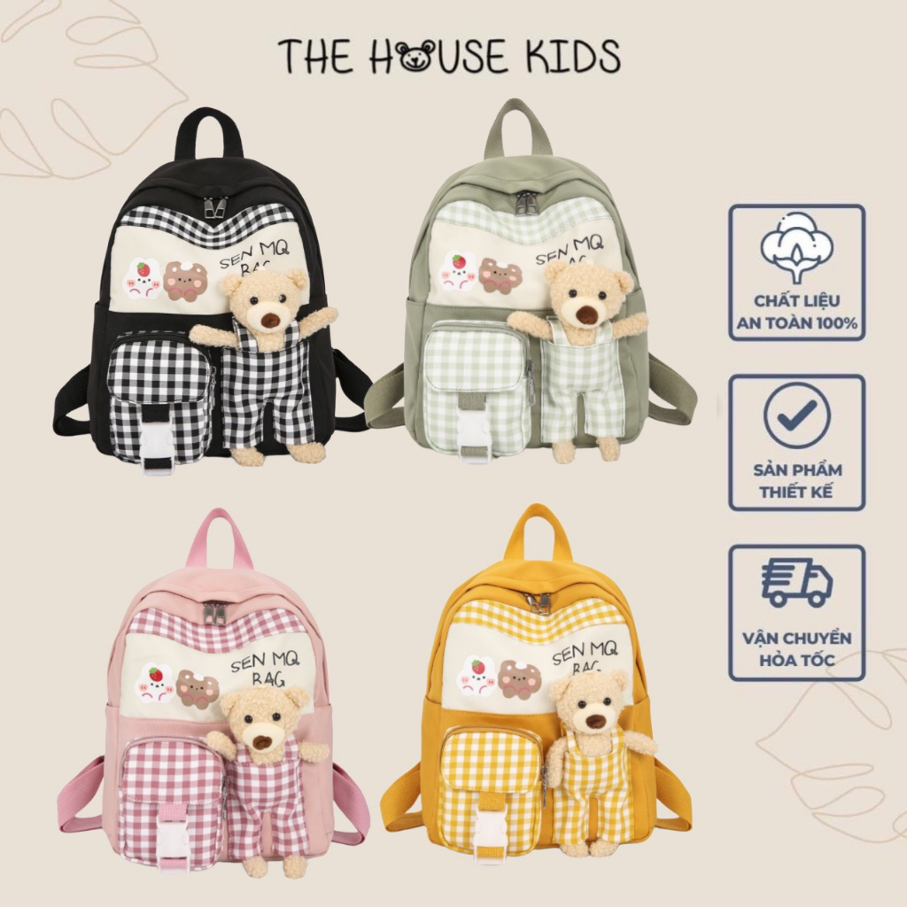 Balo đi học mẫu giáo trẻ em, Balo kèm gấu bé trai bé gái - THE HOUSE KIDS VIP