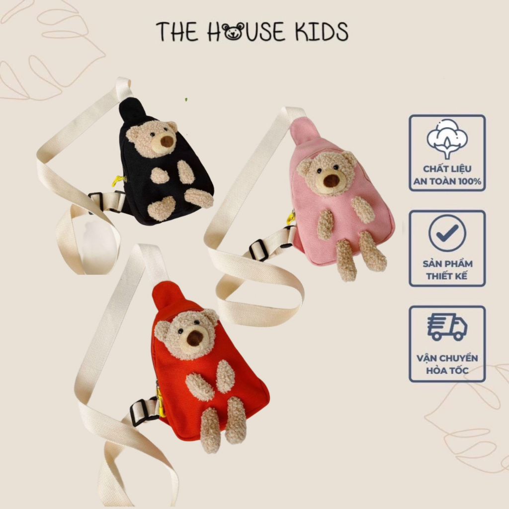 Túi Đeo Chéo Cho Bé Trai Bé Gái Thời Trang Trẻ Em Cao Cấp Kèm gấu - THE HOUSE KIDS VIP