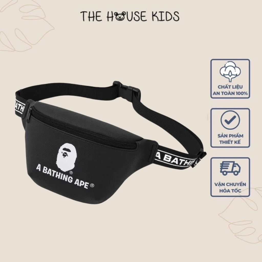 Túi đeo chéo cho bé trai bé gái - Túi bụng trẻ em màu đen cá tính năng động THE HOUSE KIDS