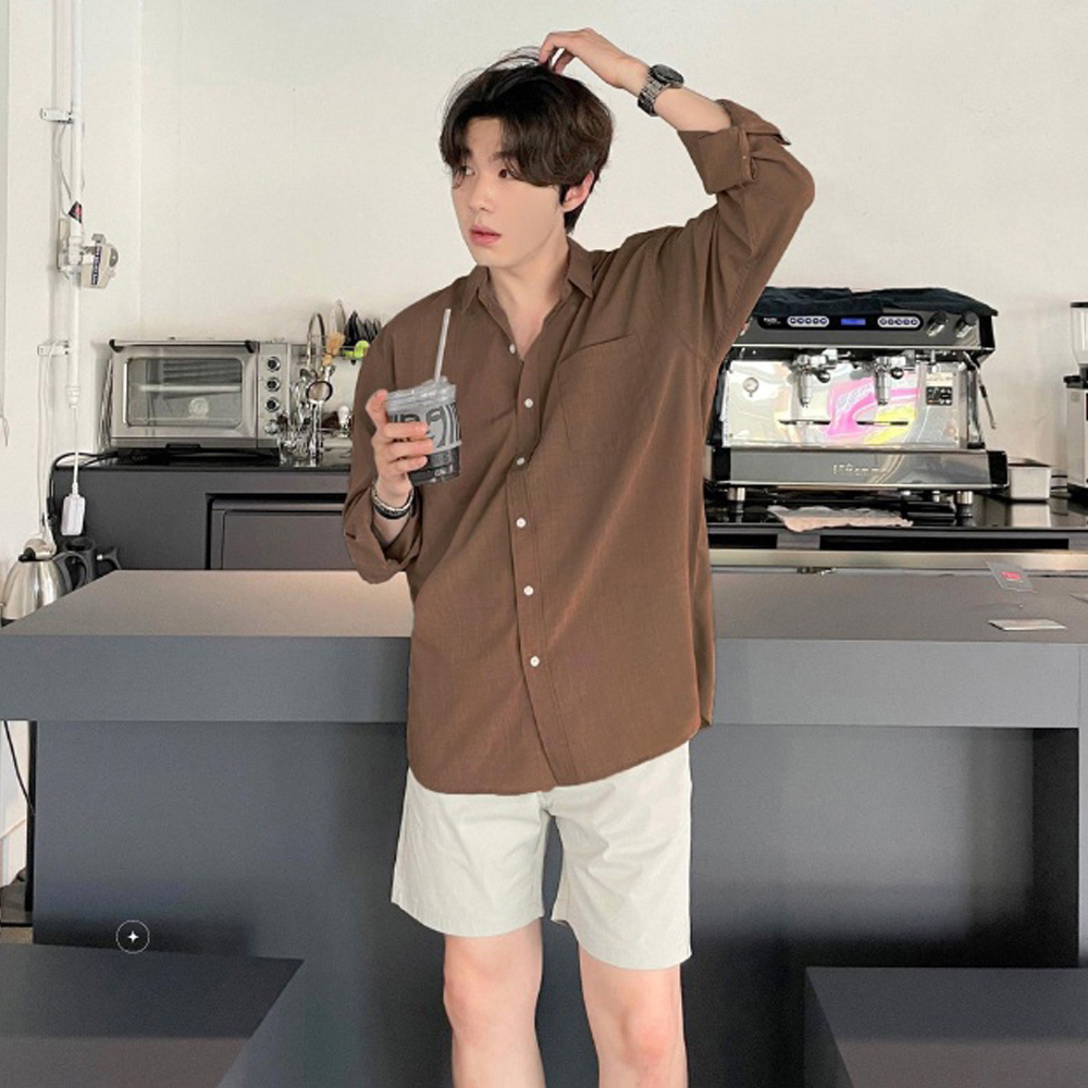 Áo Sơ Mi Nam Cổ Đức Kẻ Sọc Phom Rộng Dáng Suông Dài Tay Chất Lụa Cao Cấp Ít Nhăn Không Xù Lông