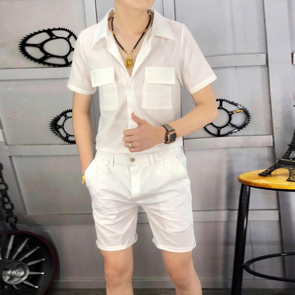 Áo Cộc Tay Trắng Chất Đũi Dành Cho Nam Phong Cách Trẻ Trung