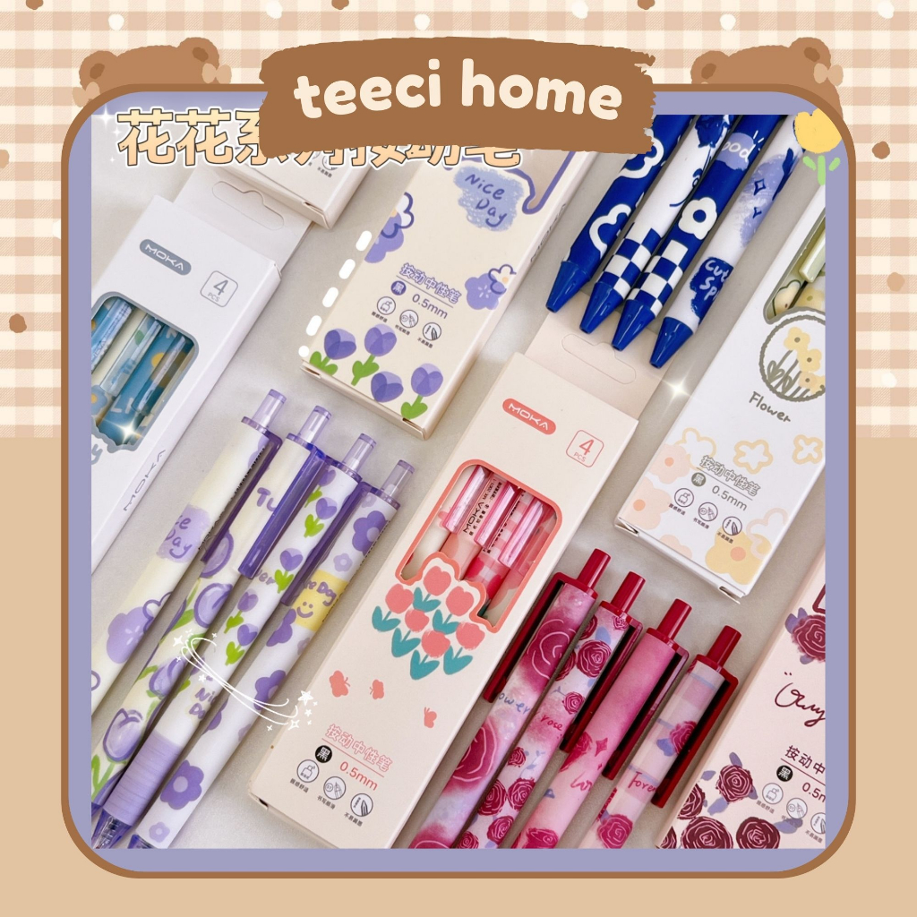 Set 4 Bút Mực Gel Đen Bút Bi Nước Mực Đen Dáng Xương Rồng Cá Tính MOKA 0.5mm T010