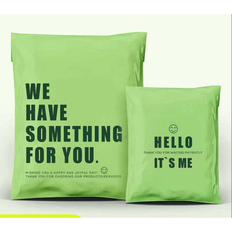 Túi Gói Hàng Niêm Phong SEN93 -Xanh bơ In 2Mặt【Hello it's me】-Cuộn 100 Cái Có SẴN Keo Dán/CHỐNG NƯỚC-Free In Từ 70C