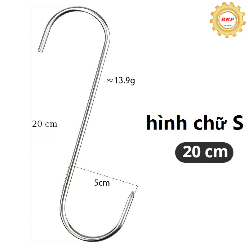 Móc inox hình chữ S 18CM, dùng để treo thịt nướng, vịt quay, gà quay