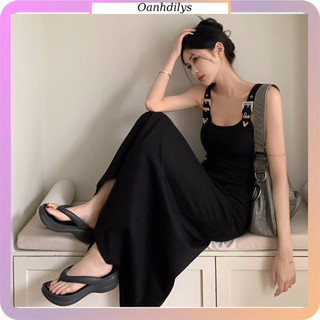 Đầm nữ 2 dây dáng dài, váy 2 dây đen nút cài điều chỉnh hàng order  nhà Oanhdilys