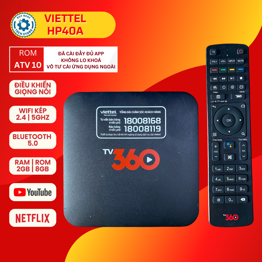 Android TV Box Viettel 360 - Android 10 chính chủ, Không sợ khóa thuê bao, Netflix 4K, Điều khiển Voice Bluetooth