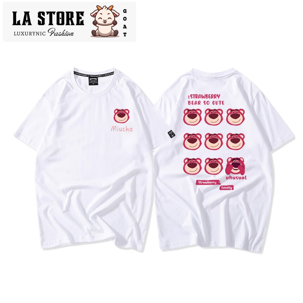 Áo thun gấu dâu lotso form rộng  Miucho basic tee tay lỡ dành cho nam nữ in graphic