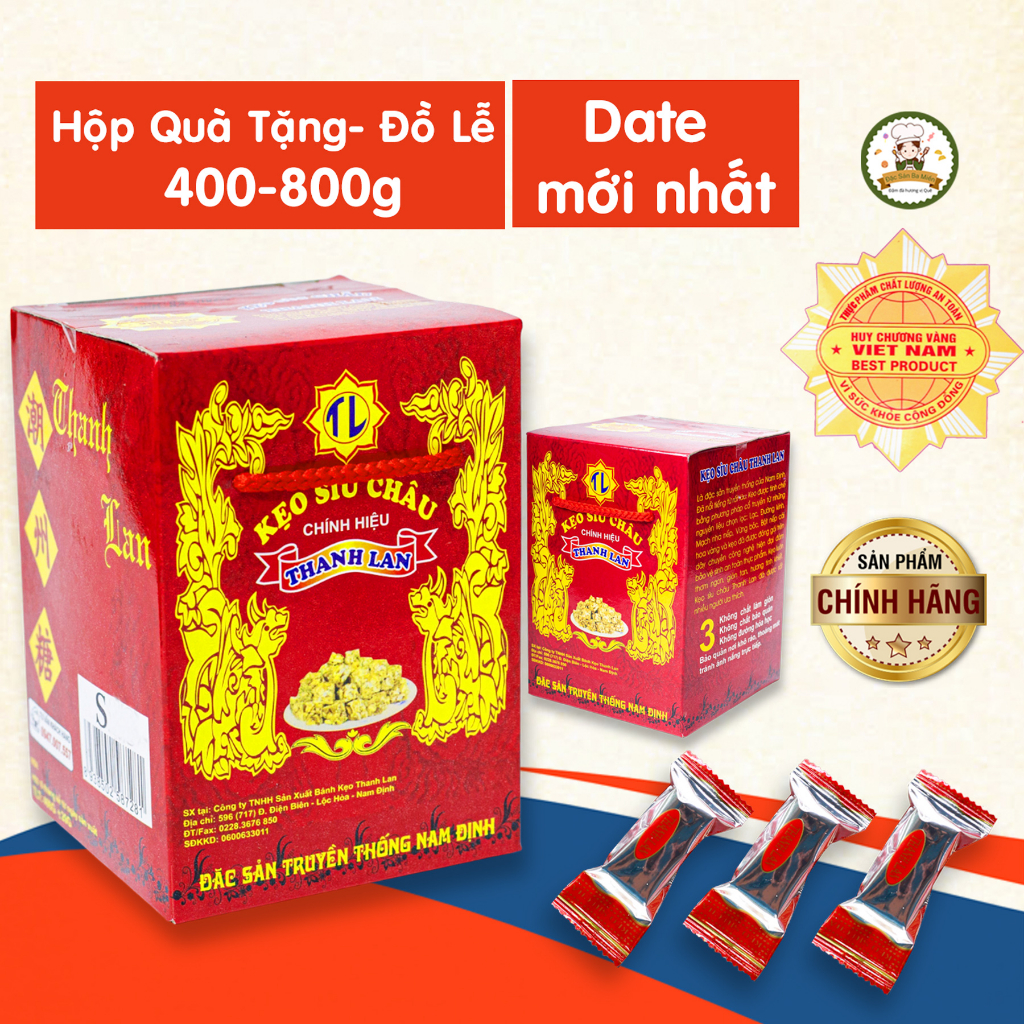 Kẹo lạc, Kẹo Sìu Châu loại đặc biệt tặng biếu 400G 800g Đặc sản Nam Định - Chính hiệu Thanh Lan hộp bạc