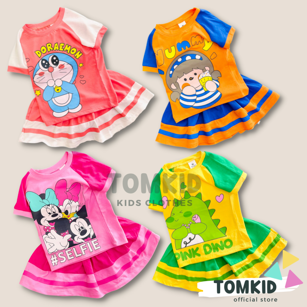 Đầm cho bé gái, set bé gái đầm có quần trong chất cotton 4 chiều chính phẩm dày dặn co giãn thoáng mát 8-23kg Tomkids