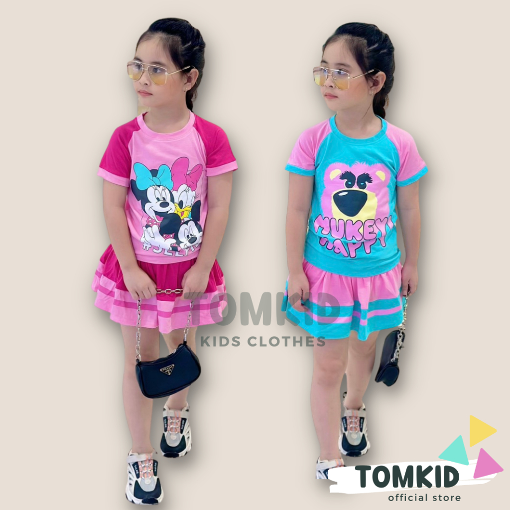 Đầm cho bé gái, set bé gái đầm có quần trong chất cotton 4 chiều chính phẩm dày dặn co giãn thoáng mát 8-23kg Tomkids