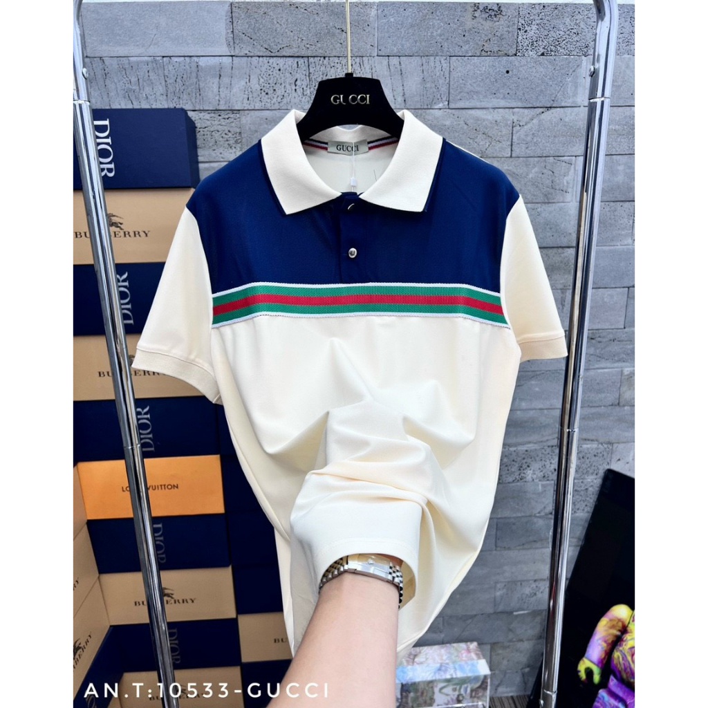 Áo Polo nam hoạ tiết kẻ ngực hai màu cựu trend