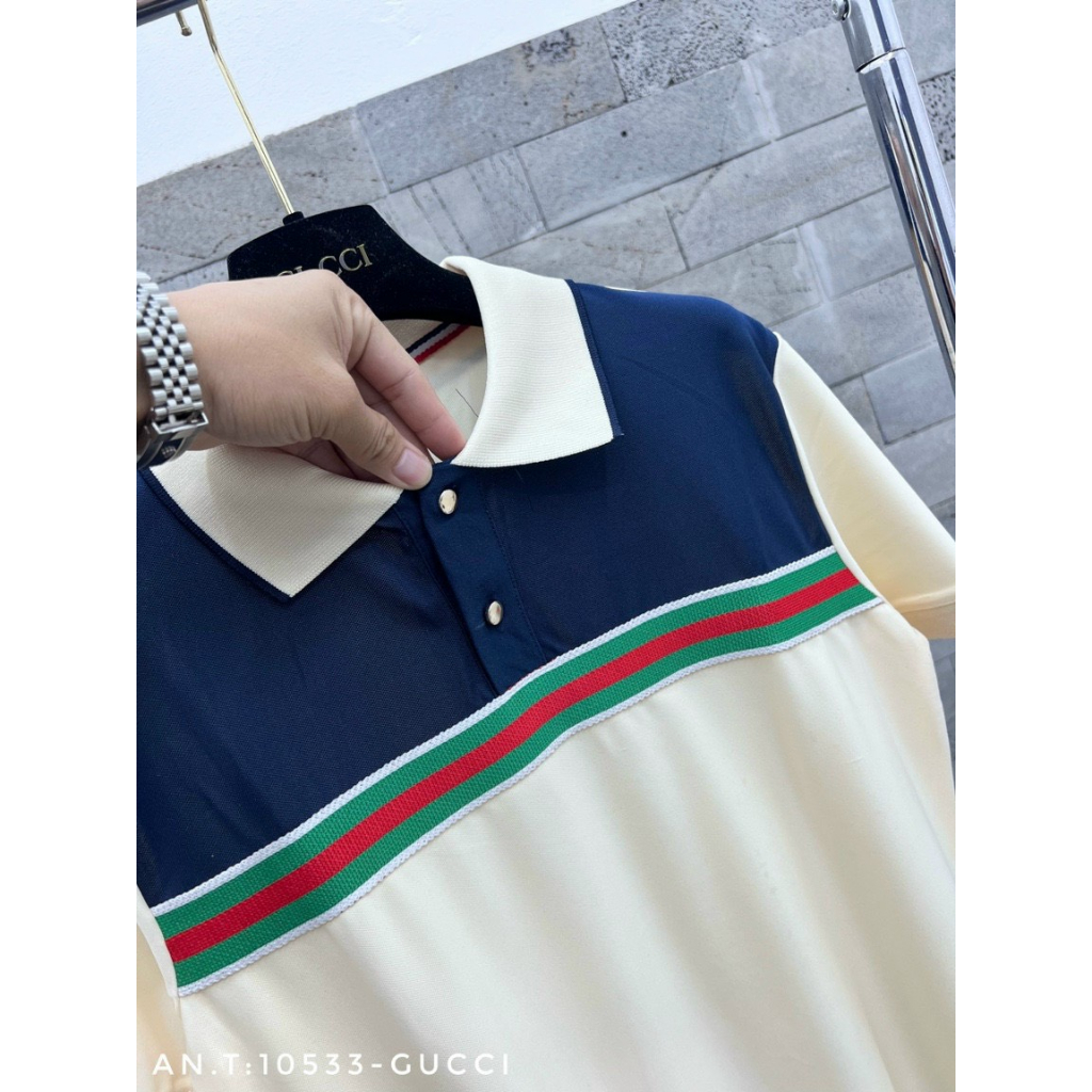 Áo Polo nam hoạ tiết kẻ ngực hai màu cựu trend