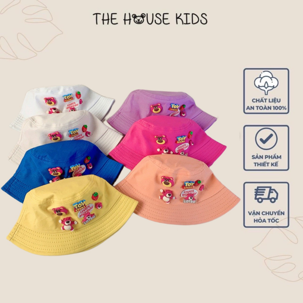 Nón Bucket - Mũ tai bèo cho bé hoạ tiết sticker gấu dâu Lotso siêu cute - THE HOUSE KIDS