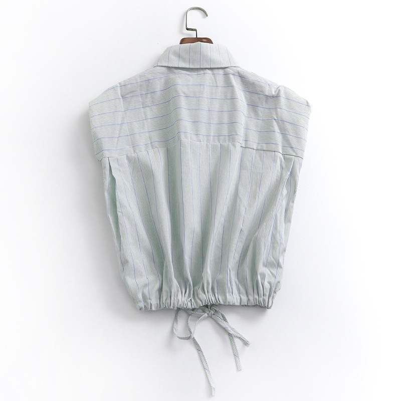 Z739 Áo sơ mi kẻ thắt eo