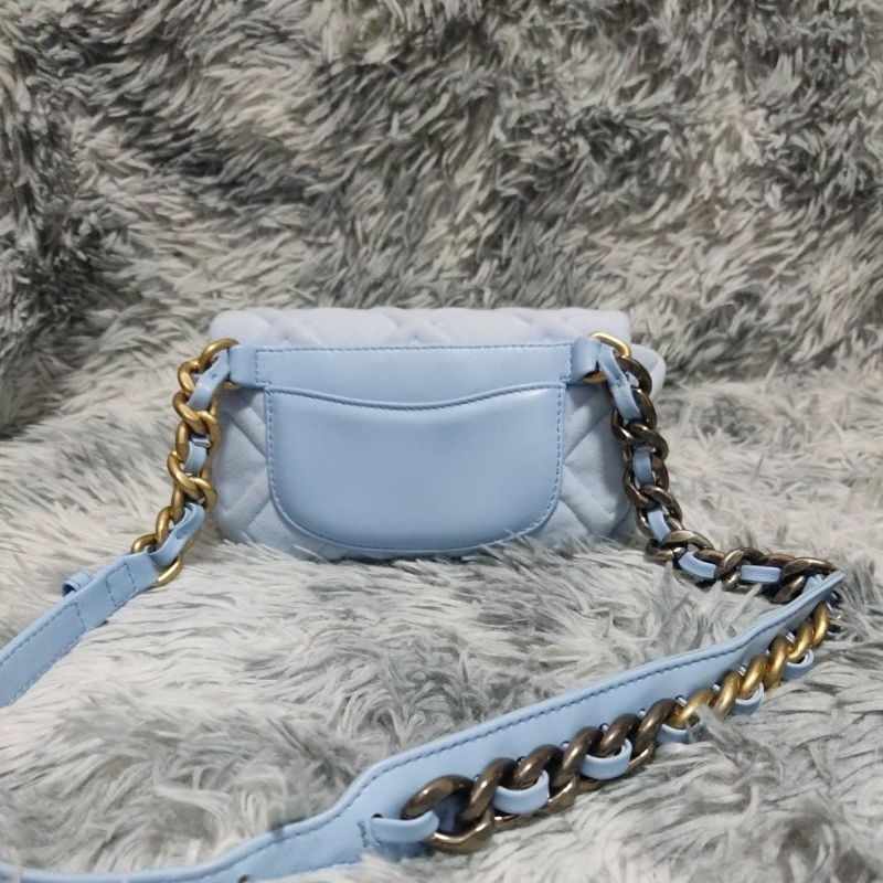 Túi H11 si hiệu CH*N*L vải phối da dê dáng bao tử hoặc đeo chéo 18cmx12cmx5cm