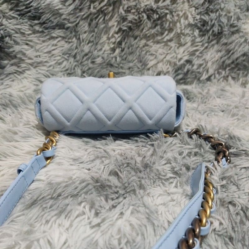 Túi H11 si hiệu CH*N*L vải phối da dê dáng bao tử hoặc đeo chéo 18cmx12cmx5cm