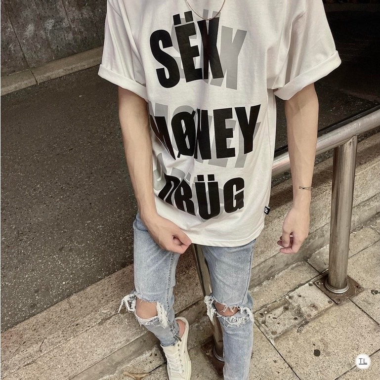 Áo thun ngắn tay nam nữ họa tiết in chữ Sex Money Drug - Chất Liệu cotton co dãn 4 chiều cực mát