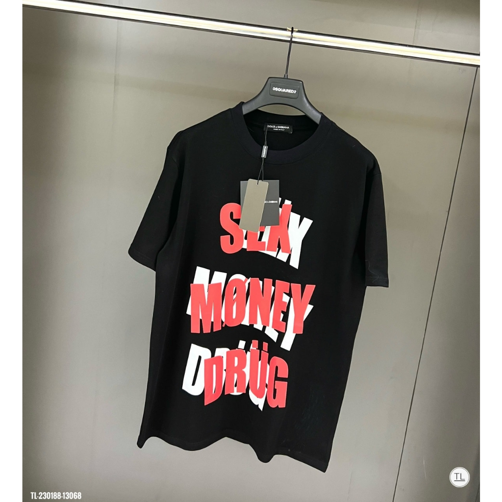 Áo thun ngắn tay nam nữ họa tiết in chữ Sex Money Drug - Chất Liệu cotton co dãn 4 chiều cực mát