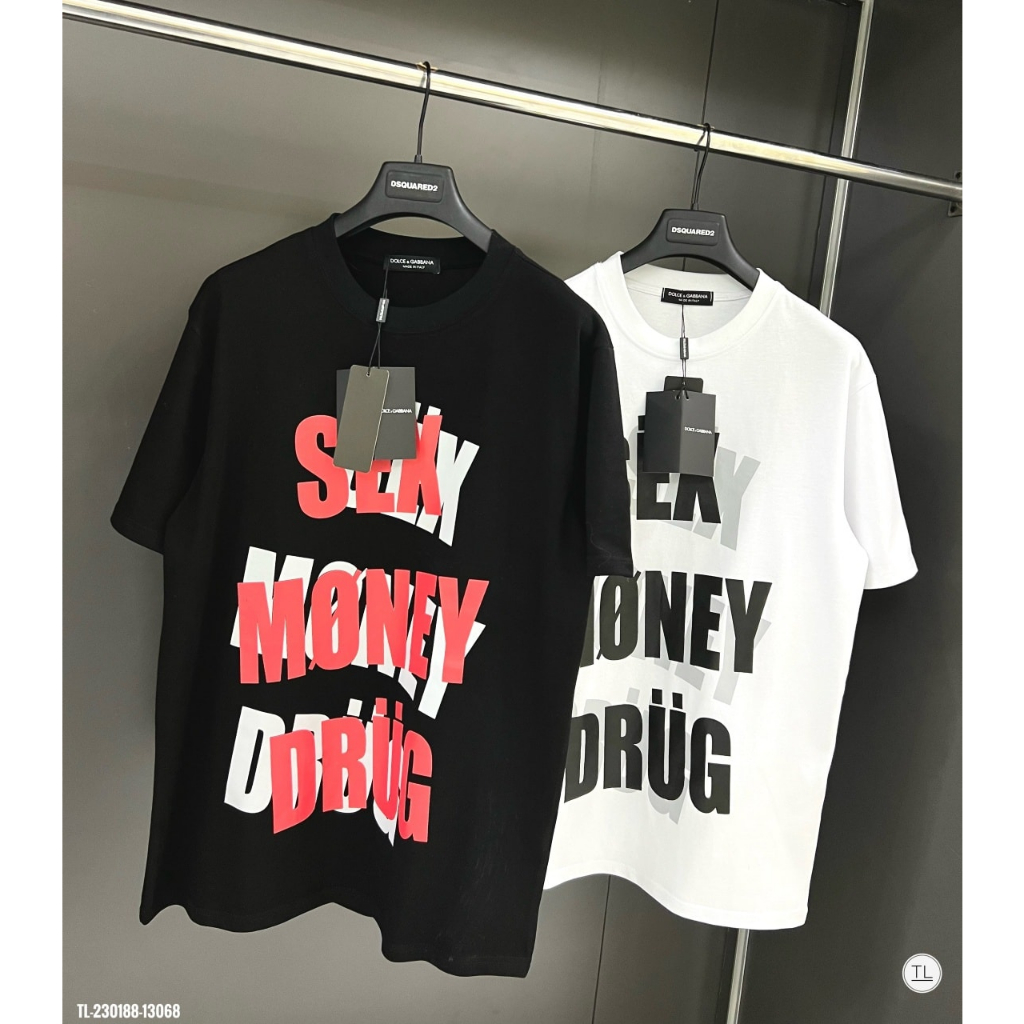 Áo thun ngắn tay nam nữ họa tiết in chữ Sex Money Drug - Chất Liệu cotton co dãn 4 chiều cực mát