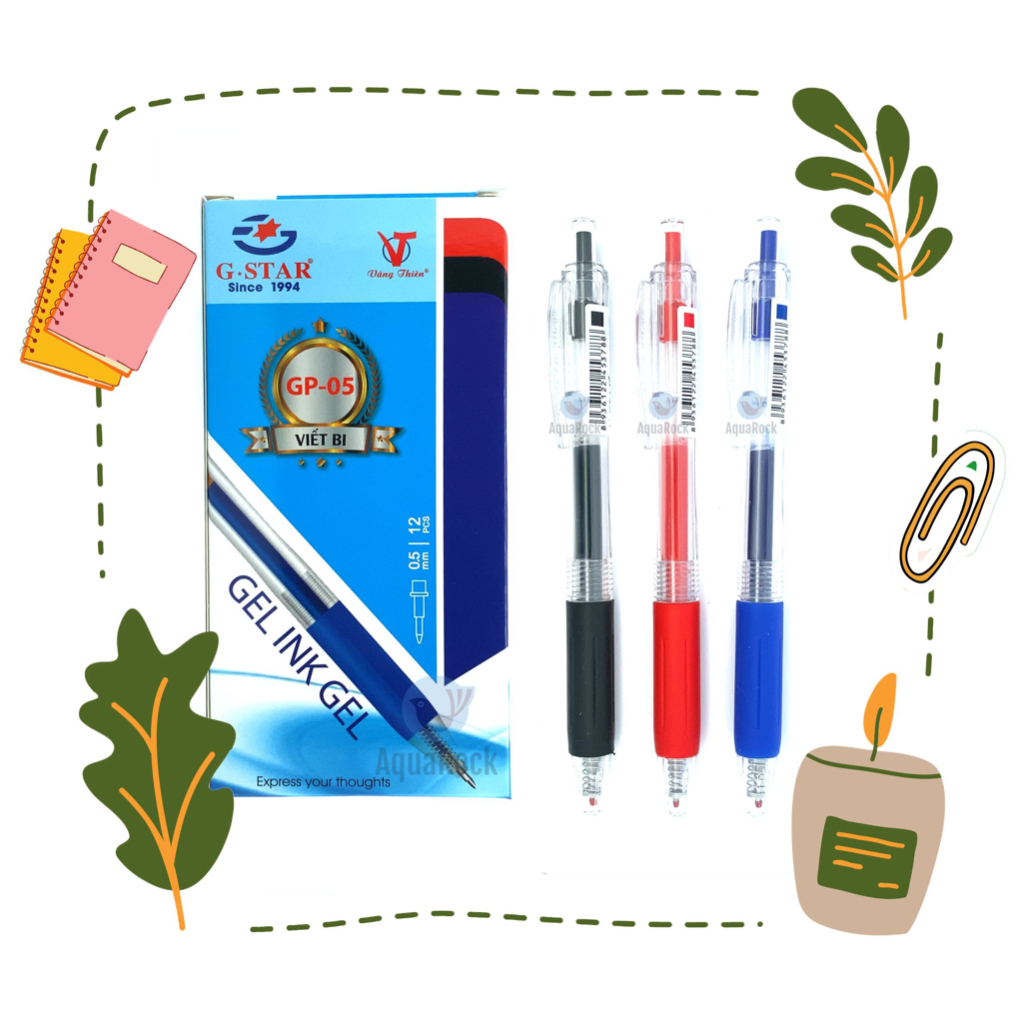 Hộp 12 cây bút viết bi bấm gel nước Gstar GP-05 / GP05 ngòi 0.5mm siêu mượt