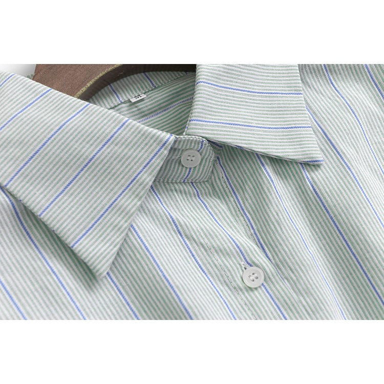 Z739 Áo sơ mi kẻ thắt eo