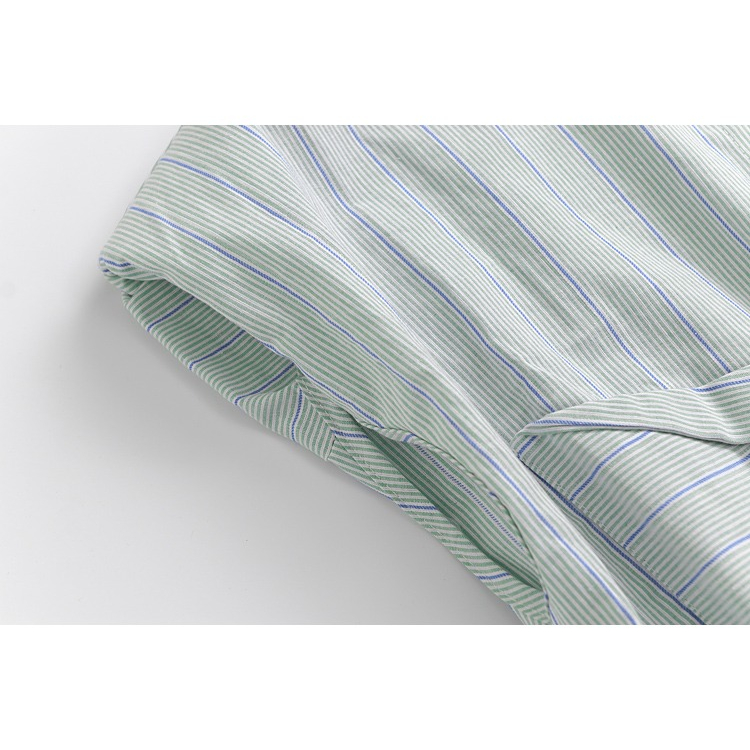 Z739 Áo sơ mi kẻ thắt eo