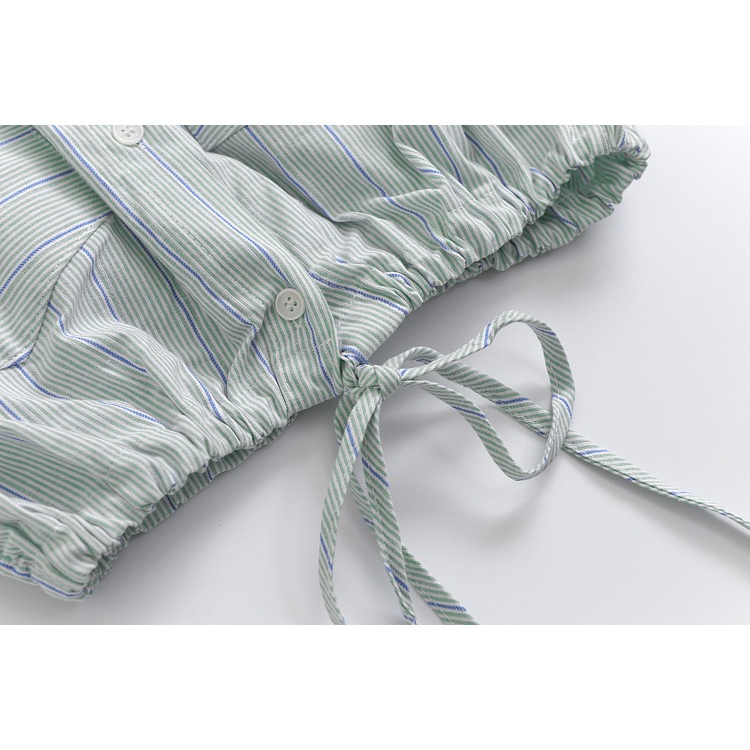 Z739 Áo sơ mi kẻ thắt eo