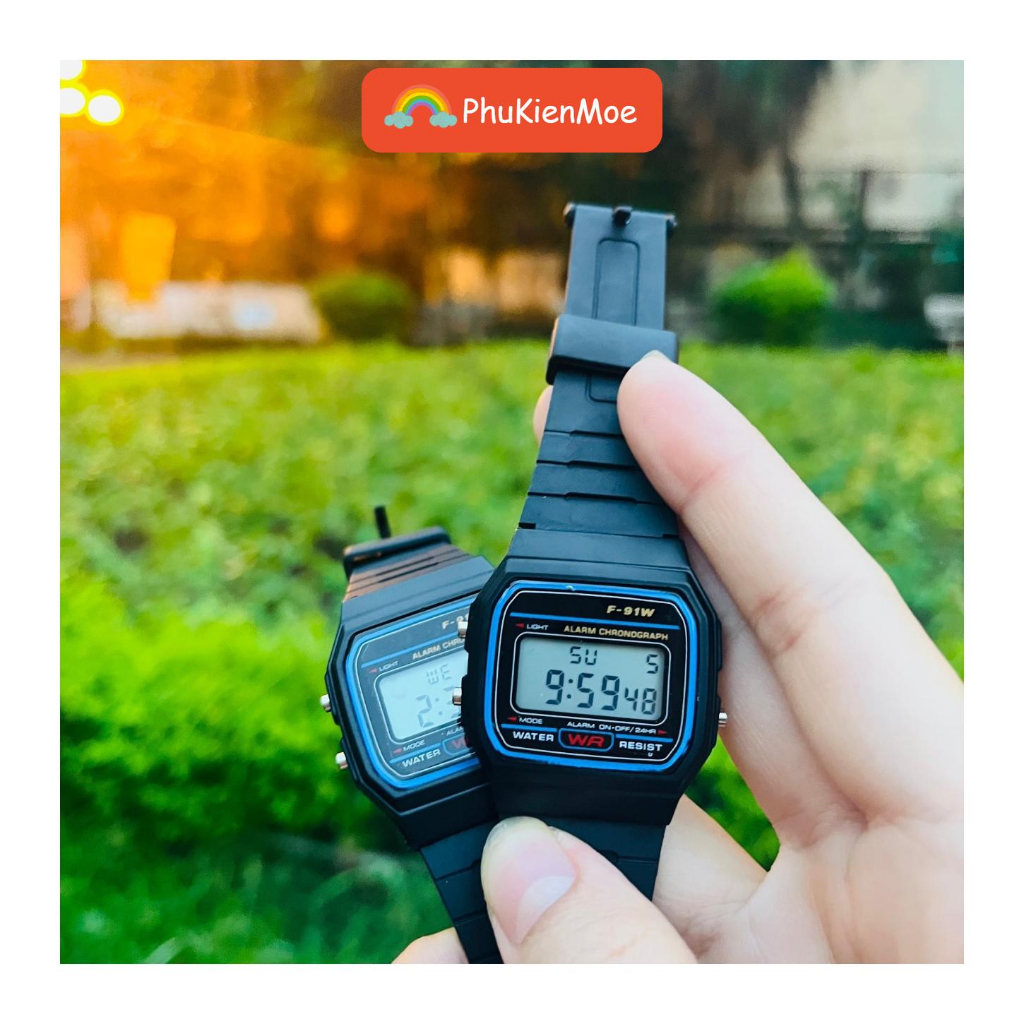 Đồng hồ điện tử unisex F-91W chính hãng chống nước 3ATM đẹp rẻ vintage đeo tay nam nữ