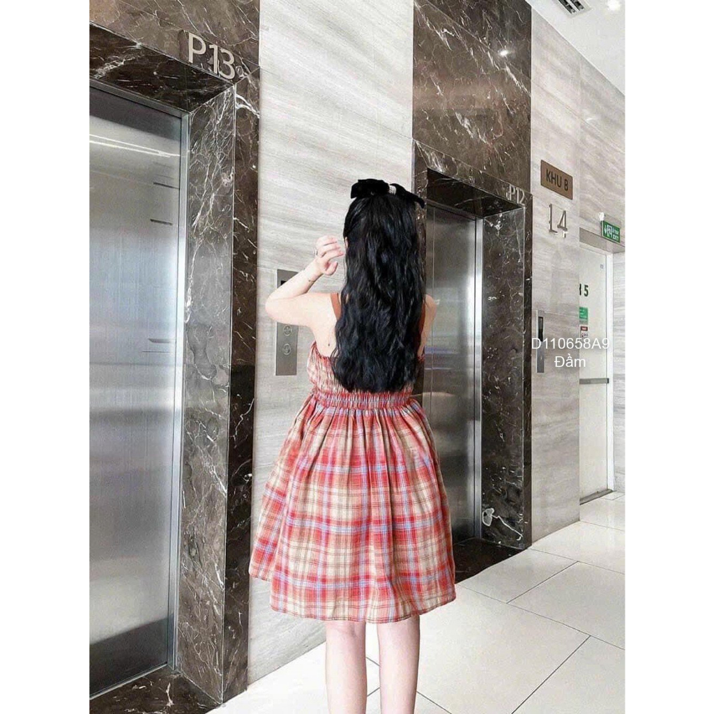 Đầm 2 dây kẻ sọc dáng ngắn viền dây màu phối lưng chun cực xinh!