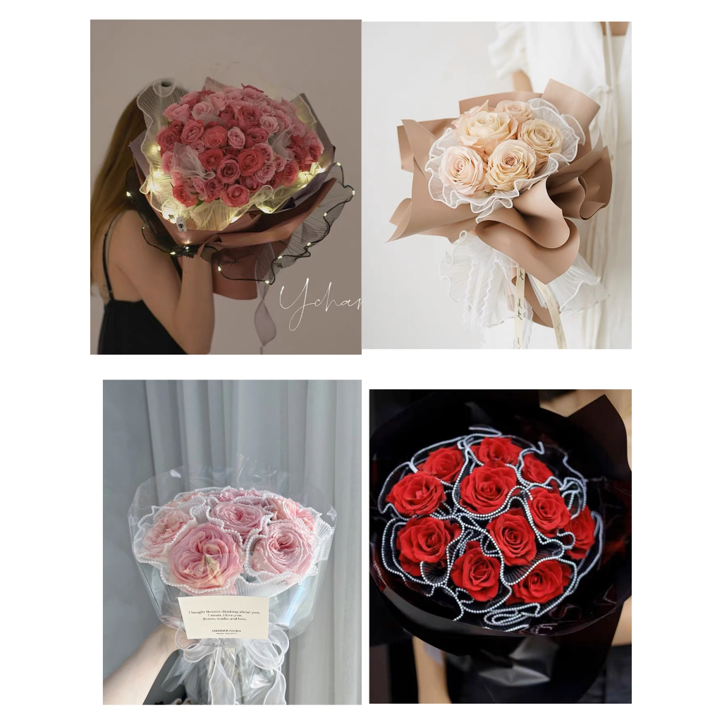 VOAN SÓNG VIỀN NGỌC 28cm*5m, VOAN NHĂN HÀN QUỐC bó hoa, trang trí hoa tươi, hoa sáp quà tặng cao cấp