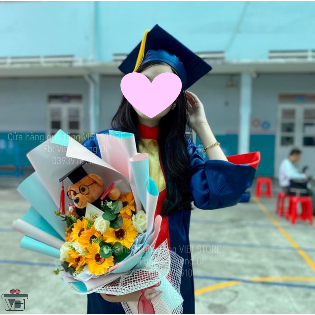 Ảnh thật 100%🌻 🎓Bó hoa hướng dương mix gấu bông tốt nghiệp cử nhân🎓 (Size trung)