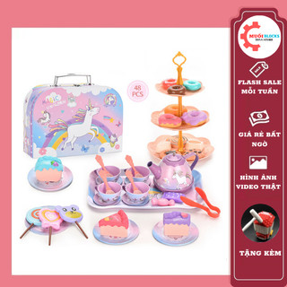 Bộ đồ chơi tiệc trà bánh ngựa Pony 48 chi tiết vali ấm chén chất liệu nhôm cao cấp - Muối Blocks