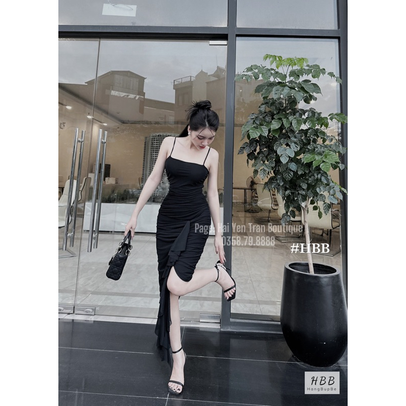 Váy 2 dây body nữ bèo tua rua tôn dáng