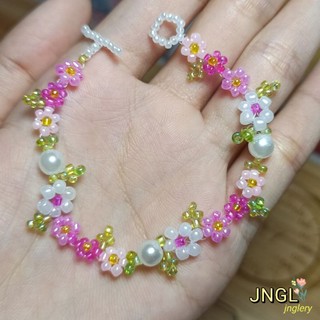 Vòng Tay Hạt Cườm Hình Hoa Màu Hồng Vòng Đeo Tay Hạt Ngọc Trai Nhựa TK3194